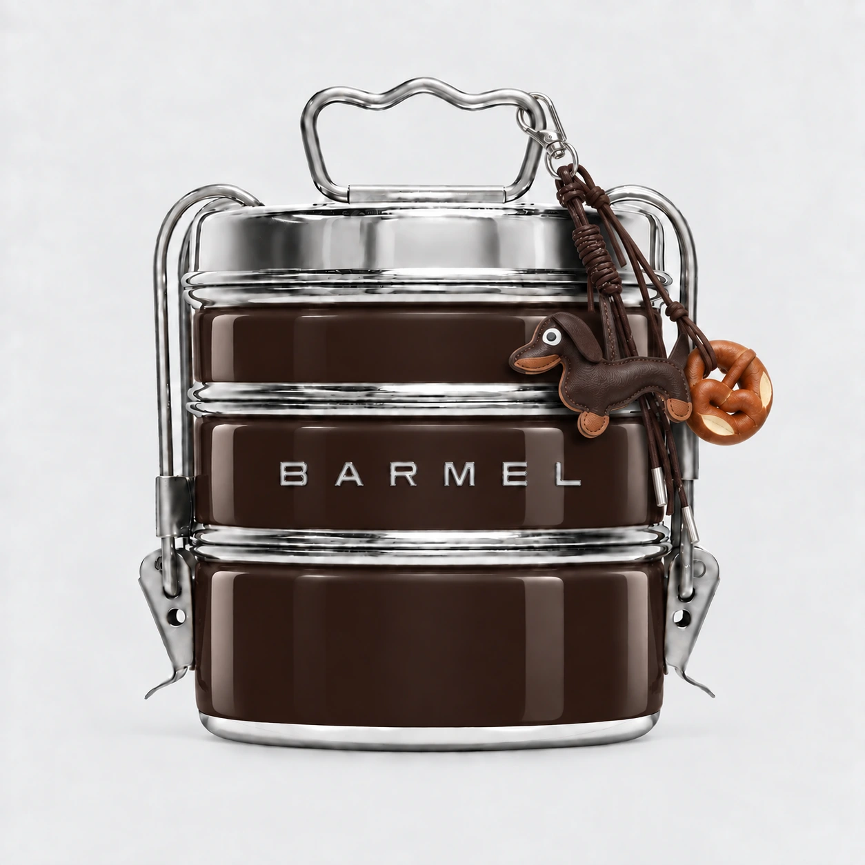 Barmel tiffin in chocoladebruin met teckelhanger