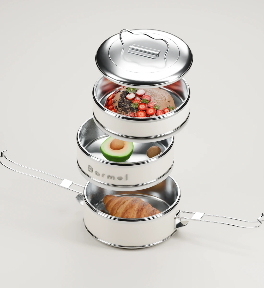 De drie lagen van de Barmel tiffin